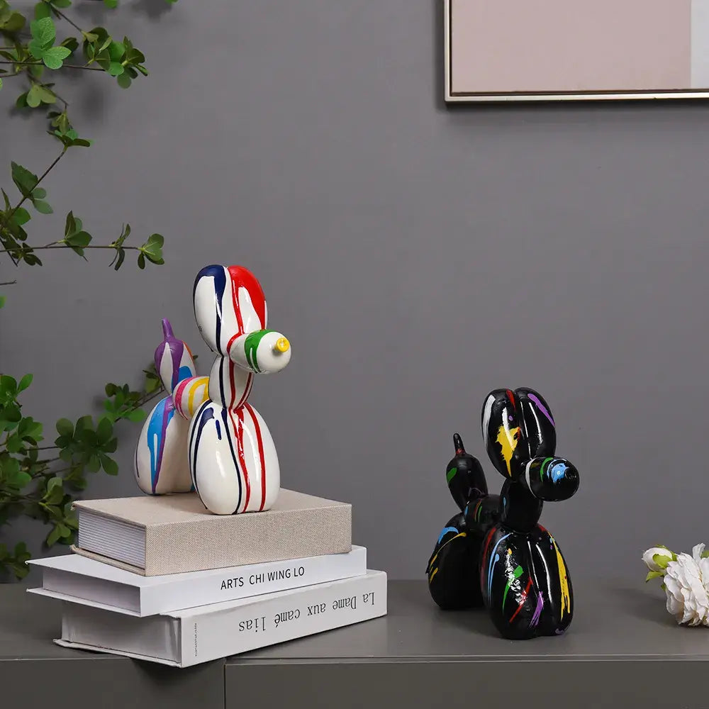 Resin Animal Statue Office Balloon Dog Figurine Colorful Fluid Art Crafts Decoration