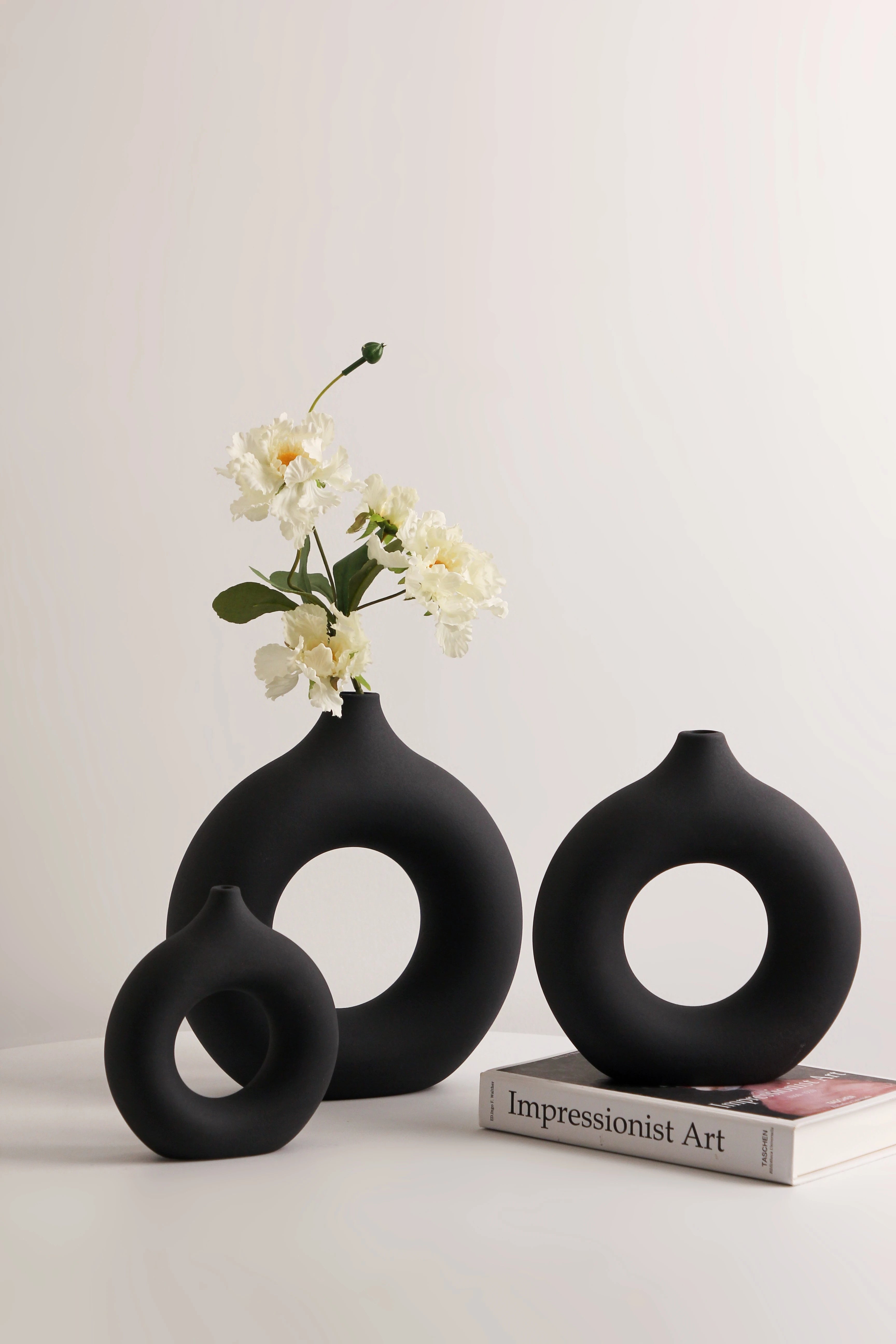 White Black Ceramic Vase Set, Modern Minimalist Ornaments