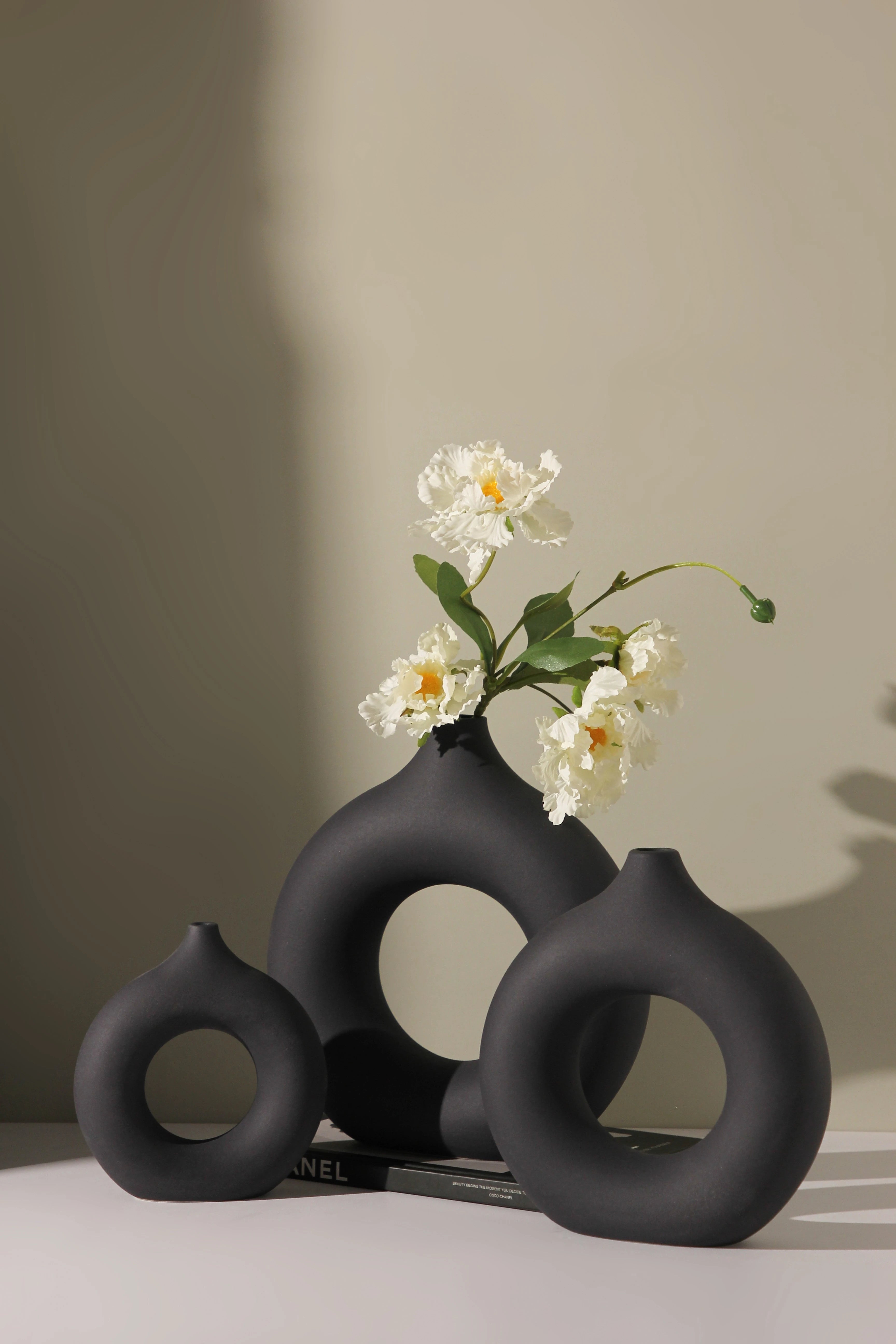 White Black Ceramic Vase Set, Modern Minimalist Ornaments