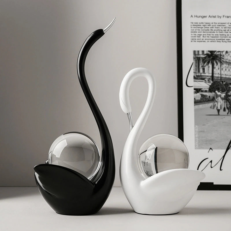 Crystal Ball Couple Swan Ornaments (black and white)