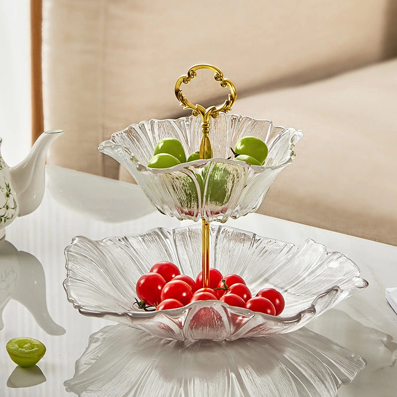 High-End Multi-Layer Glass Fruit & Snack Display Plate Transparent