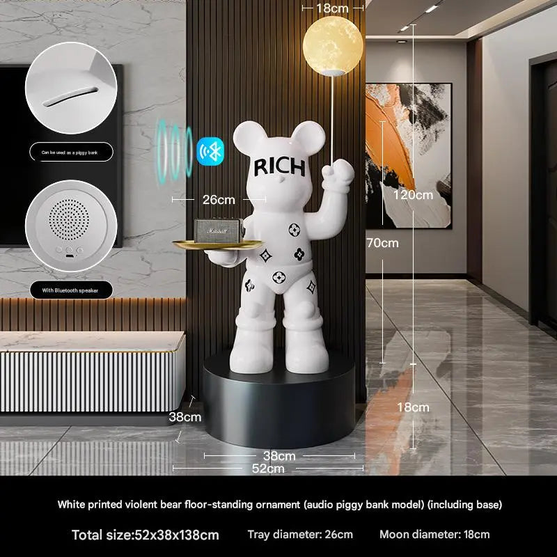 138 CM White Violet Bear Floor-Standing Ornament & Moon Lamp – Audio Piggy Bank Model (Including Base)