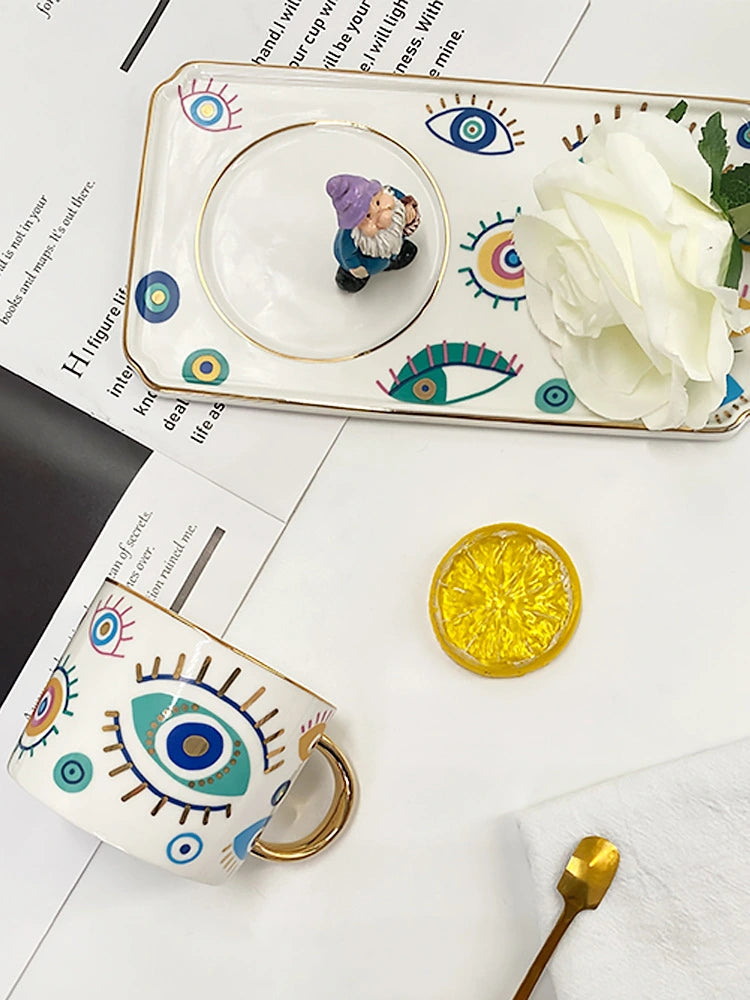 كوب قهوة سيراميك عصري على شكل عين الشيطان مع صلصة كبيرة