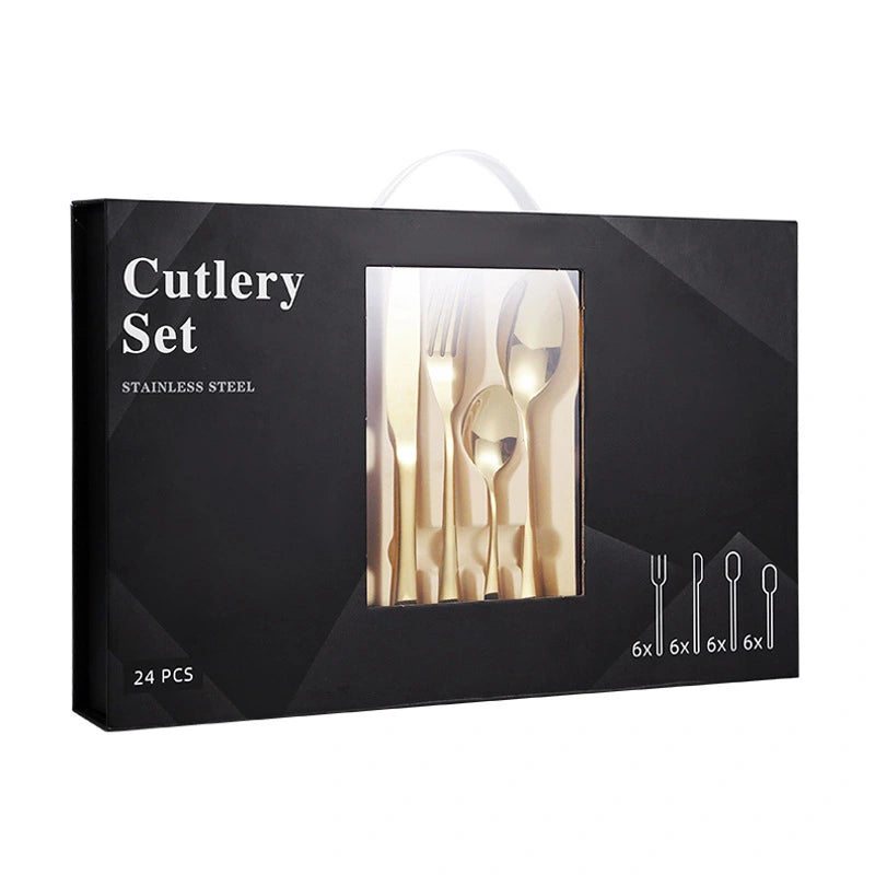 24-piece Set Stainless Steel Knife, Fork and Spoon Gold