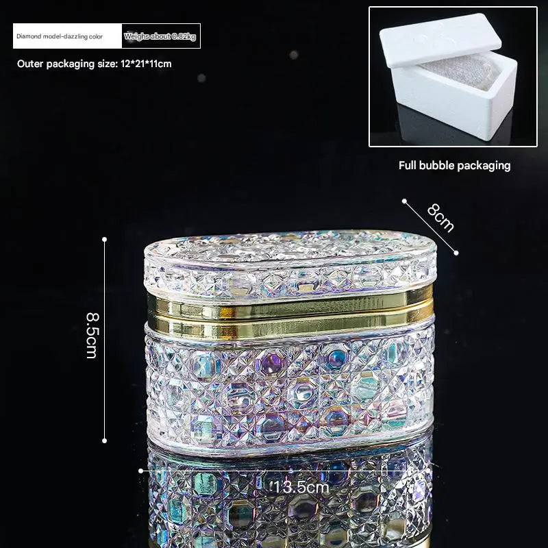Jewelry Display Embossed Transparent Glass Storage Box – Dust-Proof Lid