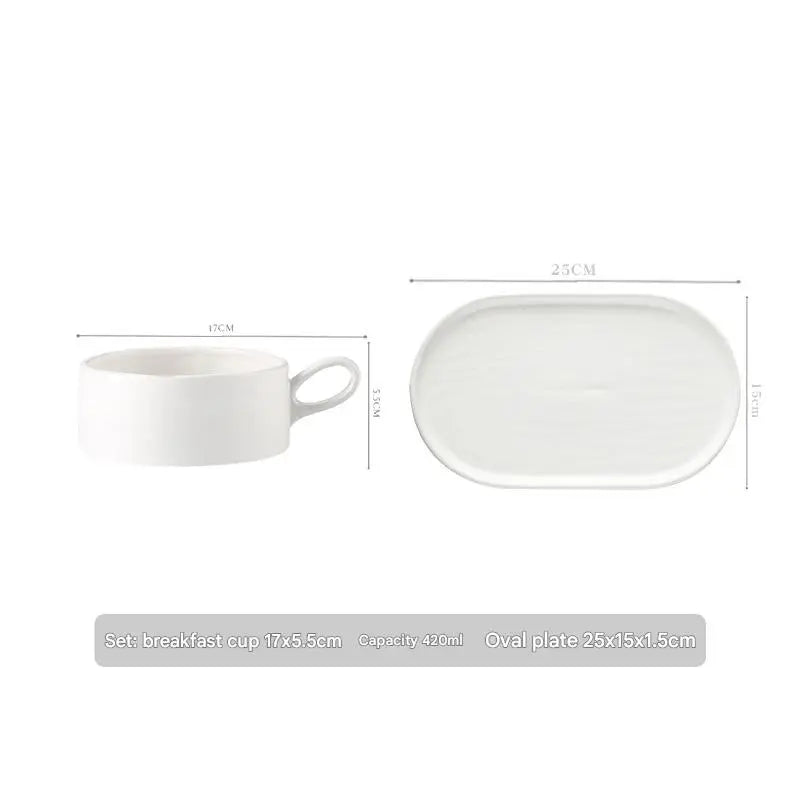 كوب حبوب الإفطار المزجج المصنوع من السيراميك بسعة كبيرة مع وعاء حليب وصحن للإفطار