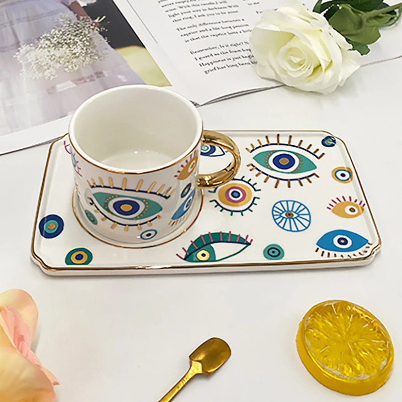 كوب قهوة سيراميك عصري على شكل عين الشيطان مع صلصة كبيرة