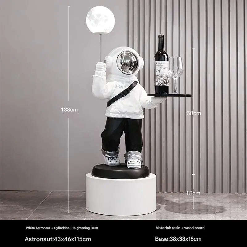 133 cm Astronaut Holding the Moon With Lamp – White Moon Tray Model Blue and White