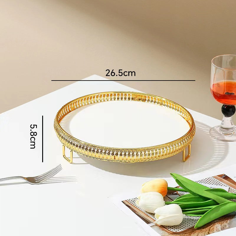 Luxurious High-End Fruit Tray Stainless Steel with Porcelain Tray