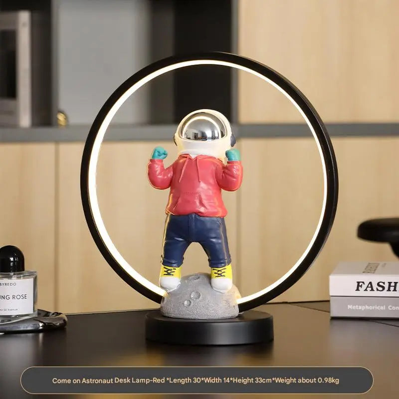 Resin Astronaut Figurines Table Lamp, Iron Base With USB Plug and Switch
