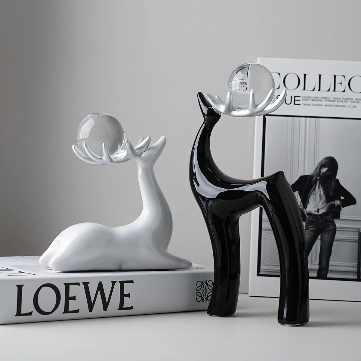 Crystal Deer Black and White Set