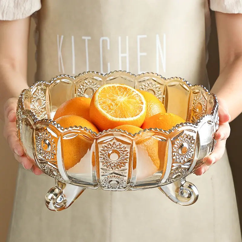 European-Style Carved Crystal Glass Fruit Plate