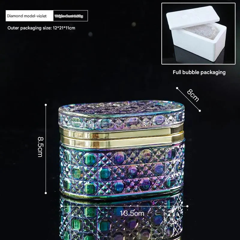 Jewelry Display Embossed Transparent Glass Storage Box – Dust-Proof Lid
