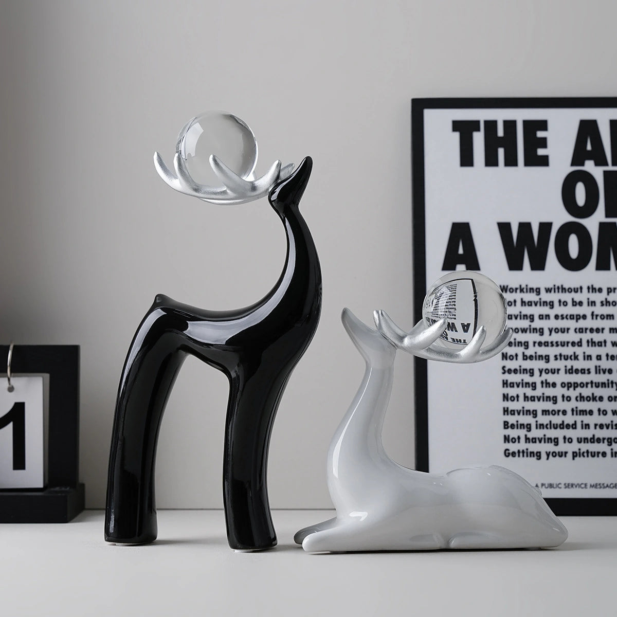 Crystal Deer Black and White Set