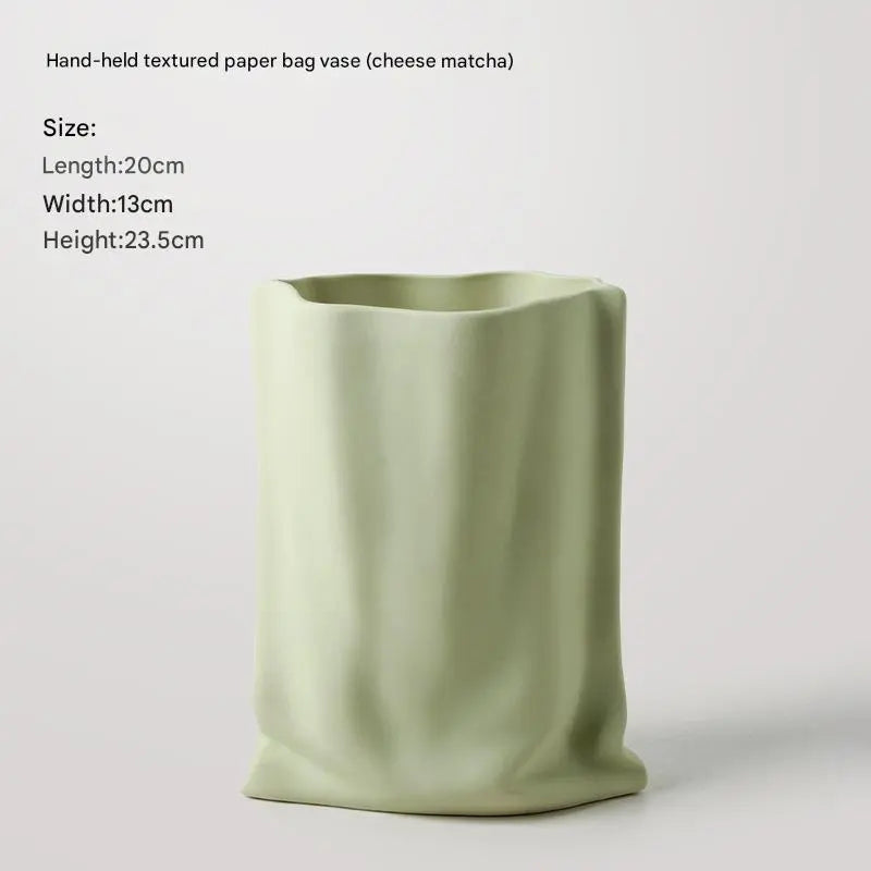 مزهرية من كيس ورقي منقوش يدويًا - جبن ماتشا