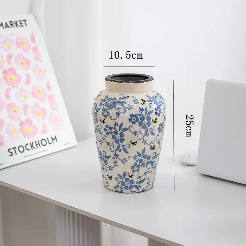 Ice Cracked Blue and White Vase