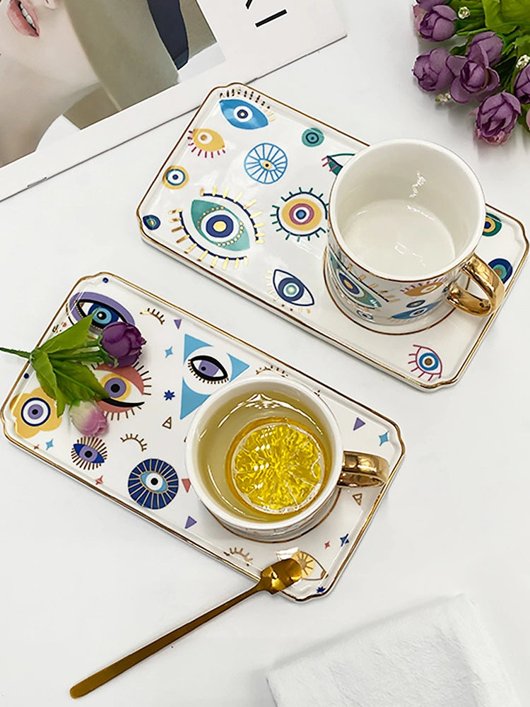 كوب قهوة سيراميك عصري على شكل عين الشيطان مع صلصة كبيرة