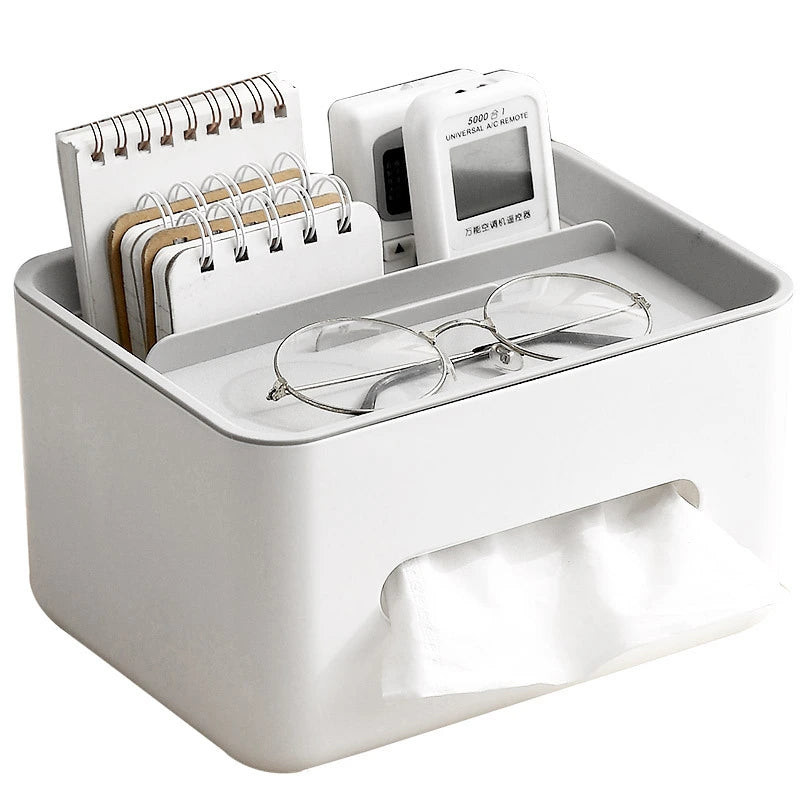 Multifunctional Tissue Box with Storage – Plastic Organizer for Home & Office