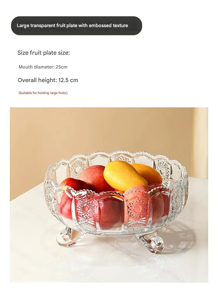 European-Style Carved Crystal Glass Fruit Plate