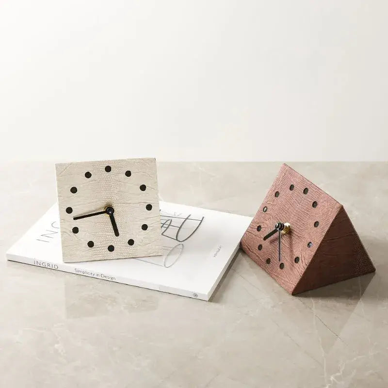 Italian Geometric Art Leather Table Clock