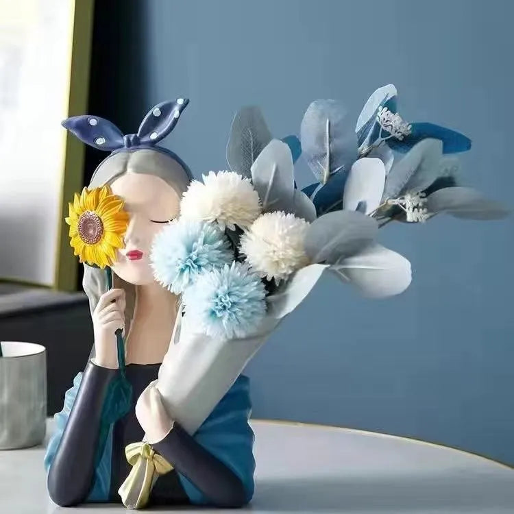 Sunflower Girl Holding Flowers - Blue (Without Flowers)