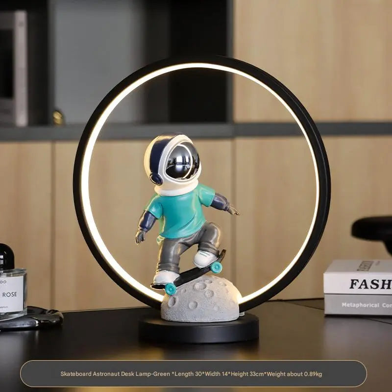 Resin Astronaut Figurines Table Lamp, Iron Base With USB Plug and Switch
