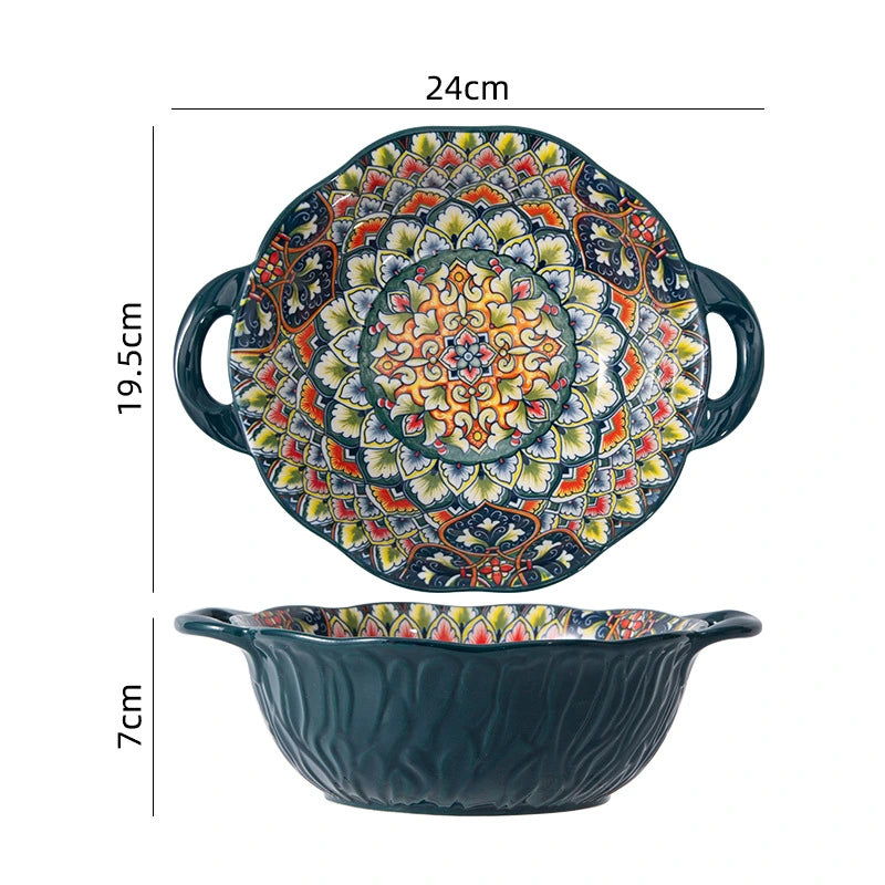Bohemian Ceramic Tableware Bilitis Bowls And Plates Light Luxury Hand Painted Creative Household Rice Bowl Soup Bowl Vegetable Plate