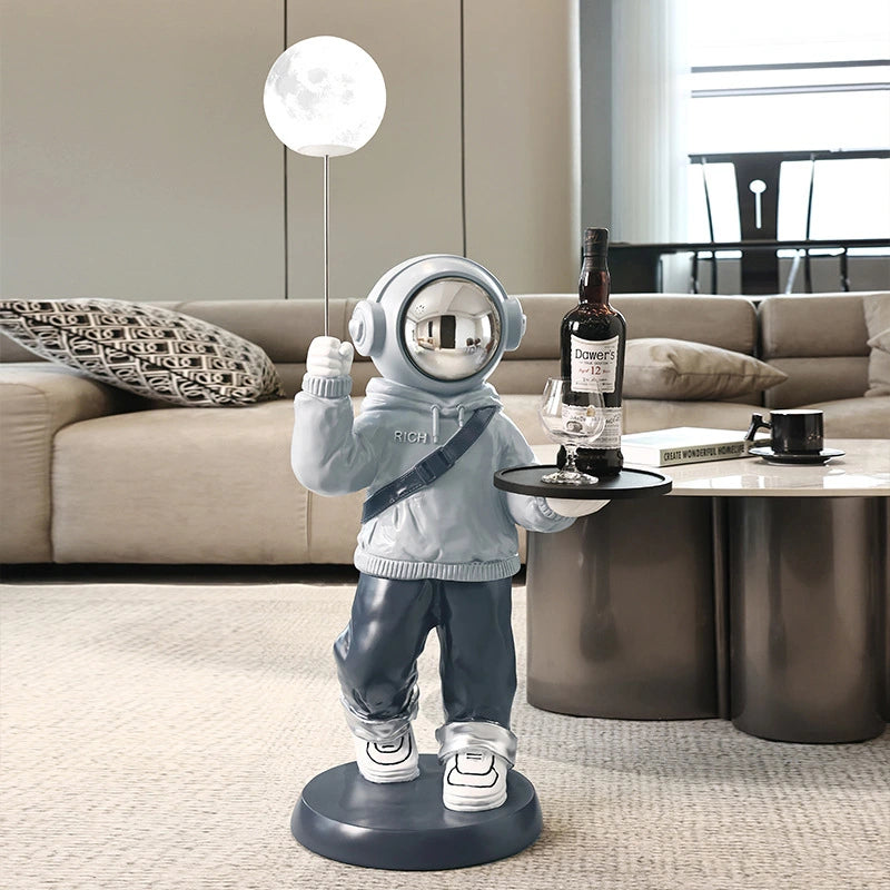 133 cm Astronaut Holding the Moon With Lamp – White Moon Tray Model Blue and White