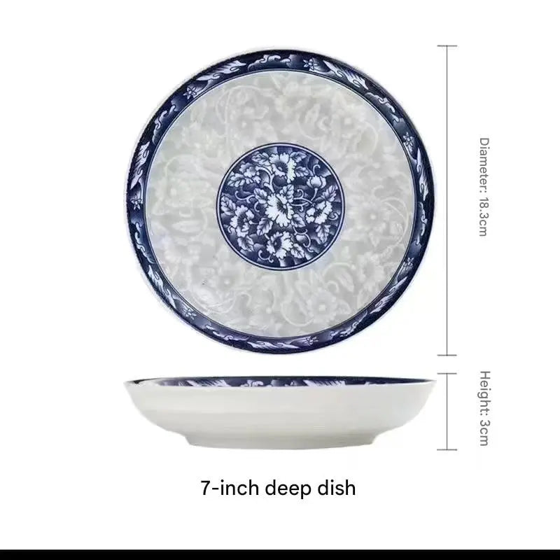 Bohemian Blue Ceramic Bowl with Spoon Gift box Set Porcelain