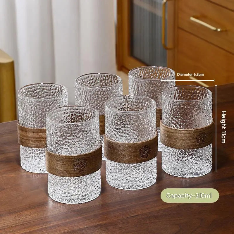 (6 cups) Hammered High Borosilicate Glass Water Cup – Explosion-Proof & Heat Resistant