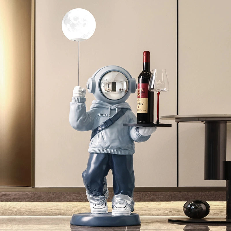 133 cm Astronaut Holding the Moon With Lamp – White Moon Tray Model Blue and White