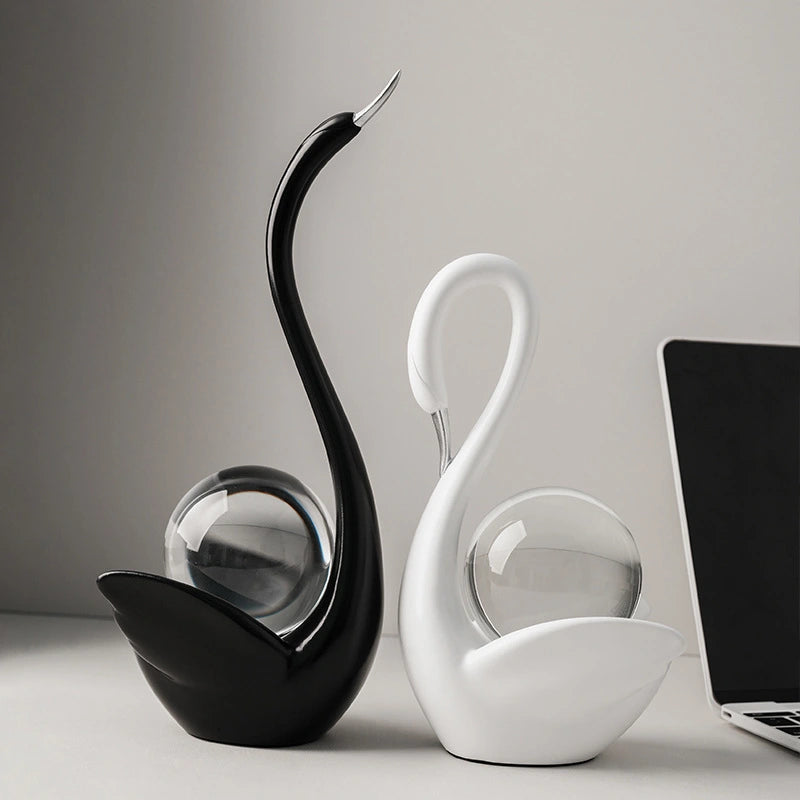 Crystal Ball Couple Swan Ornaments (black and white)