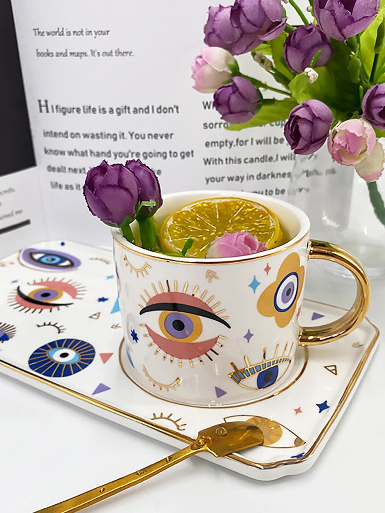 كوب قهوة سيراميك عصري على شكل عين الشيطان مع صلصة كبيرة