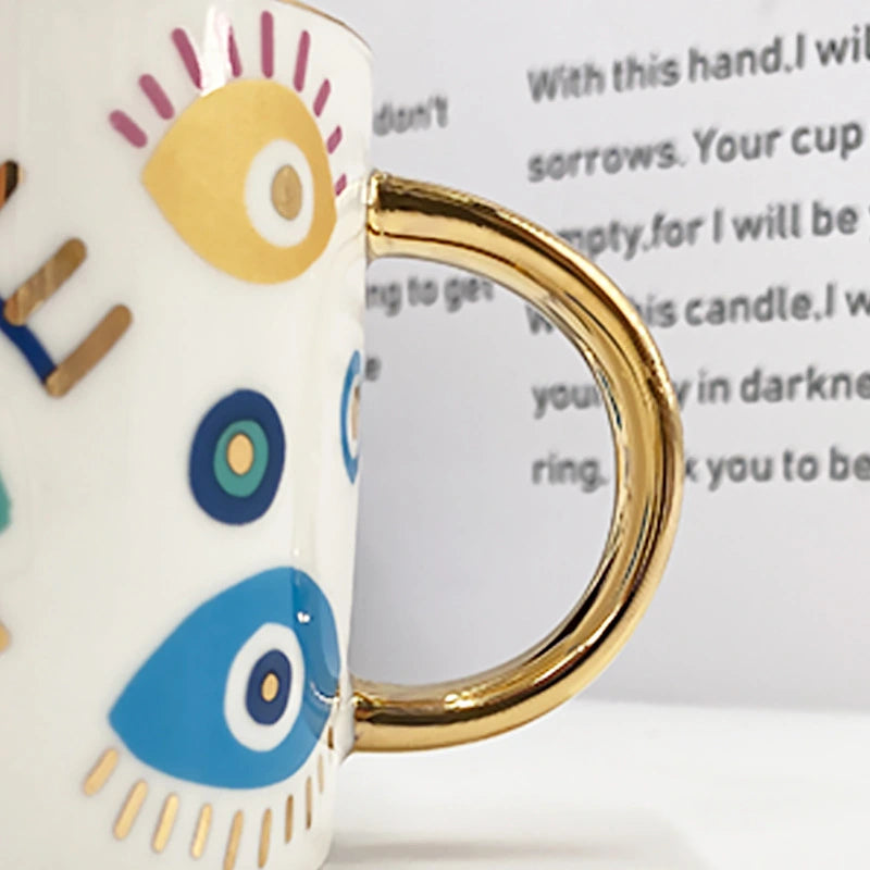 كوب قهوة سيراميك عصري على شكل عين الشيطان مع صلصة كبيرة