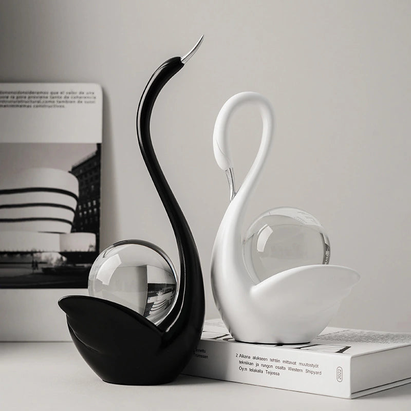 Crystal Ball Couple Swan Ornaments (black and white)