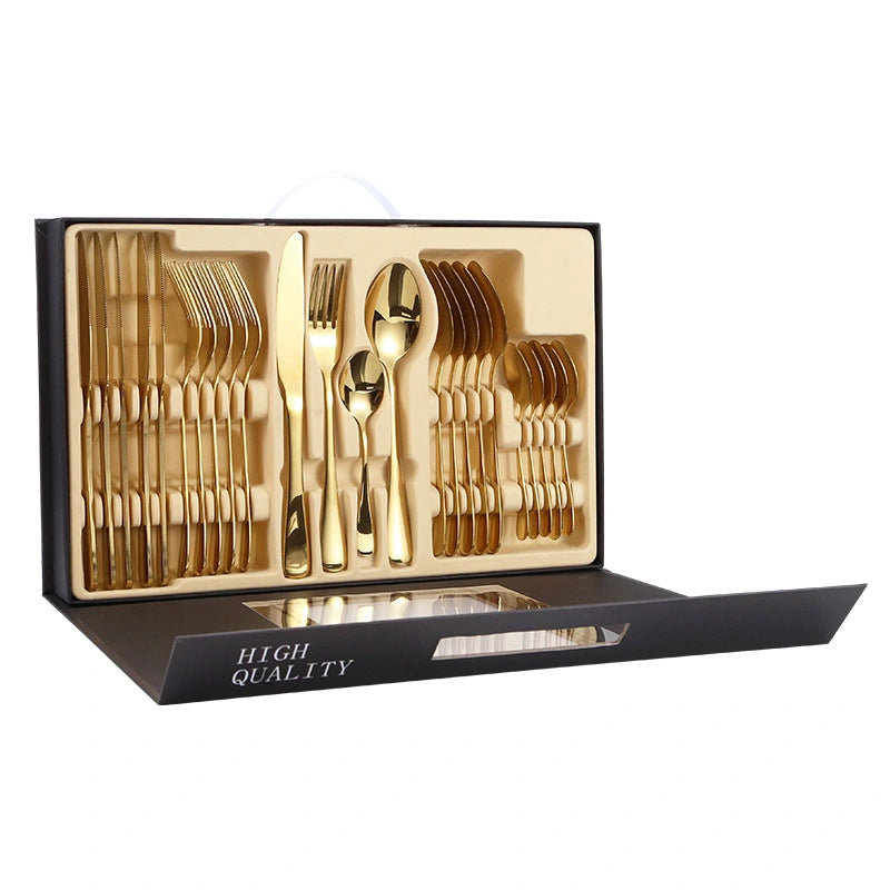 24-piece Set Stainless Steel Knife, Fork and Spoon Gold