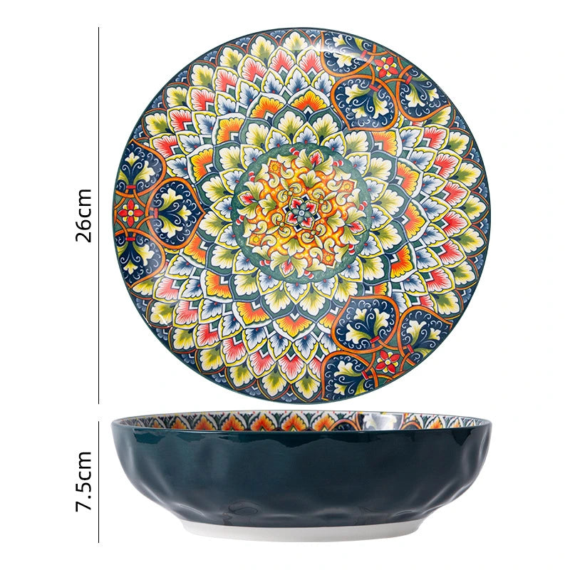 Bohemian Ceramic Tableware Bilitis Bowls And Plates Light Luxury Hand Painted Creative Household Rice Bowl Soup Bowl Vegetable Plate