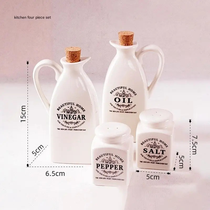 White Ceramic Seasoning Bottle Four-Piece Set – Kitchen Supplies