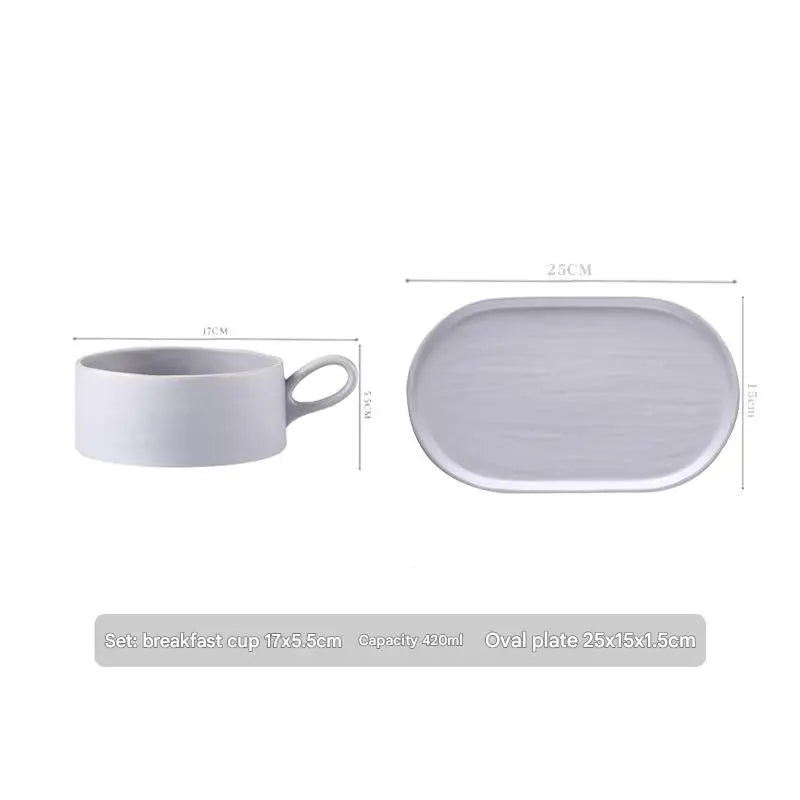 كوب حبوب الإفطار المزجج المصنوع من السيراميك بسعة كبيرة مع وعاء حليب وصحن للإفطار