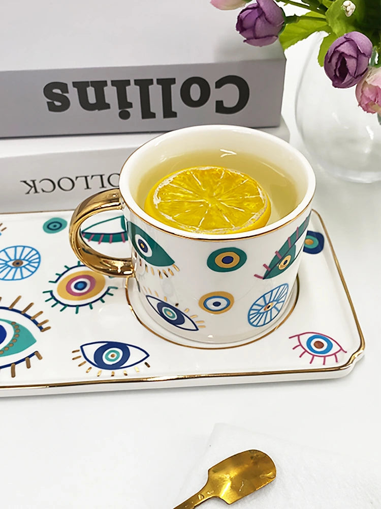 كوب قهوة سيراميك عصري على شكل عين الشيطان مع صلصة كبيرة