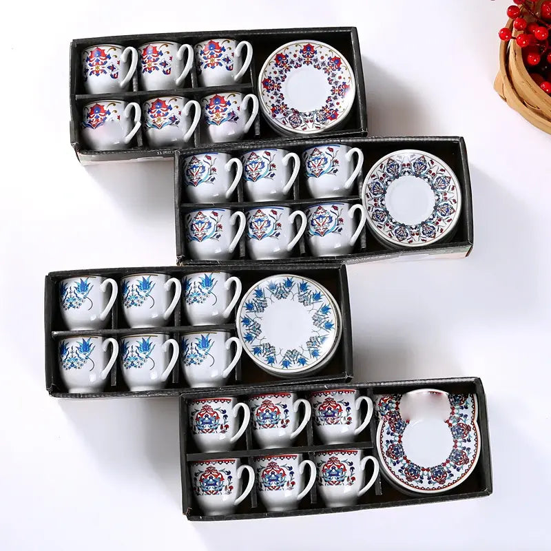 Light Luxury Turkish Coffee Cups & Saucers – Set of Six