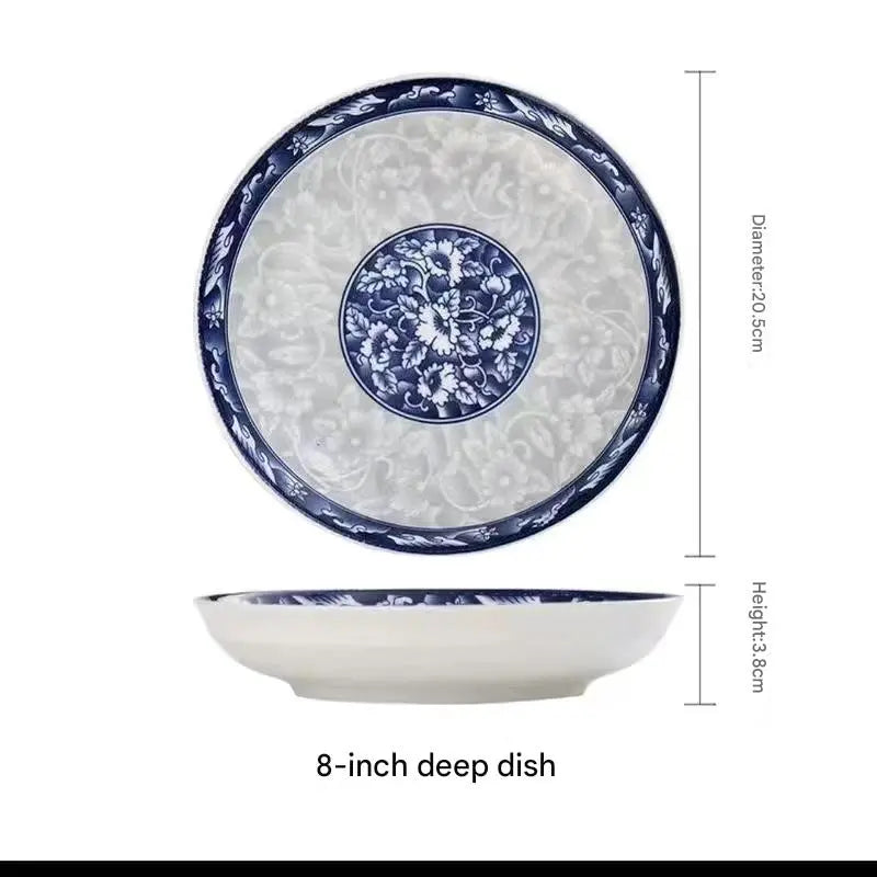 Bohemian Blue Ceramic Bowl with Spoon Gift box Set Porcelain