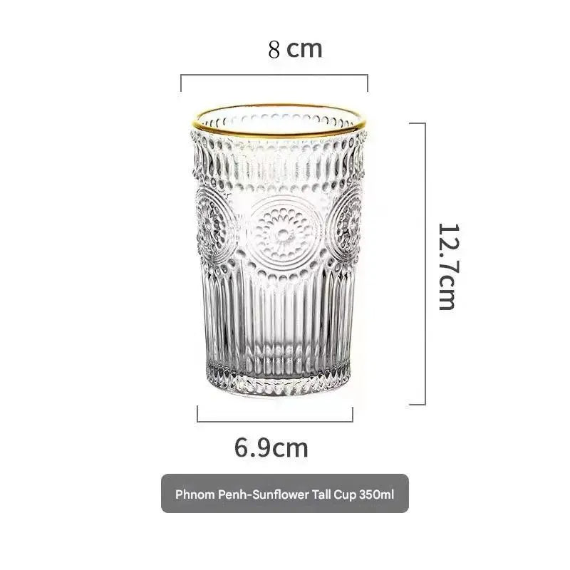 Scandinavian Retro Gold Circle Sunflower Glass European Round