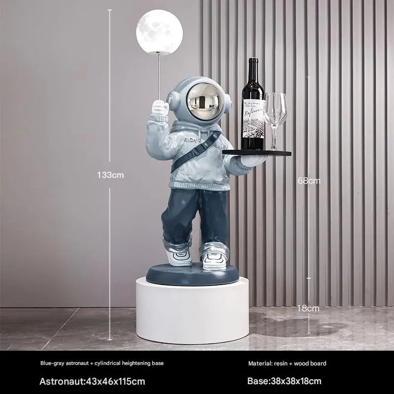 133 cm Astronaut Holding the Moon With Lamp – White Moon Tray Model Blue and White