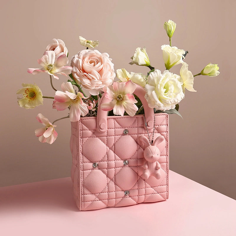 Creative Handbag Vase - Resin - Beige - Pink