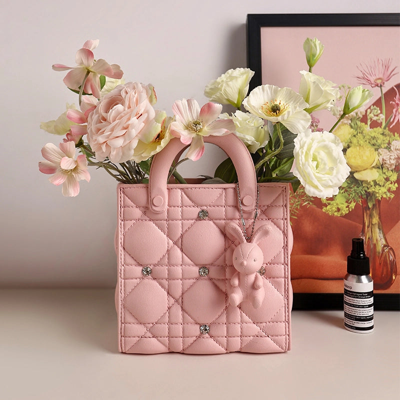 Creative Handbag Vase - Resin - Beige - Pink