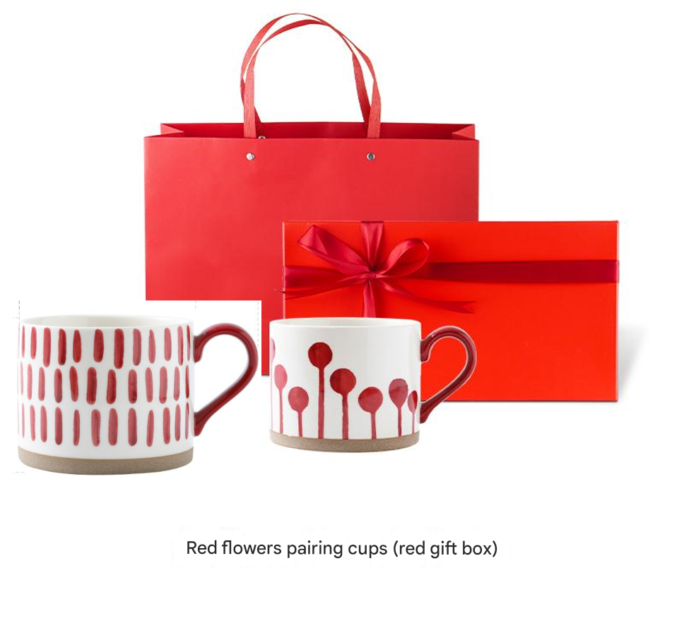مجموعة أكواب سيراميك يابانية مرسومة يدويًا مع صندوق هدايا للزوجين