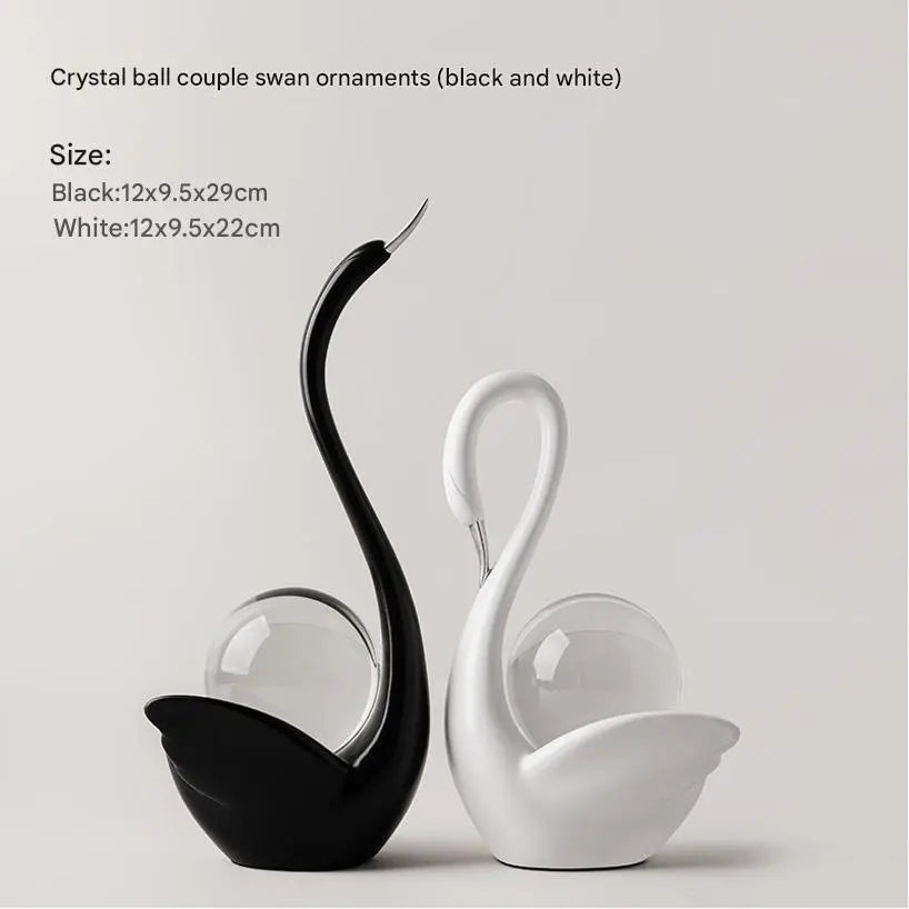 Crystal Ball Couple Swan Ornaments (black and white)