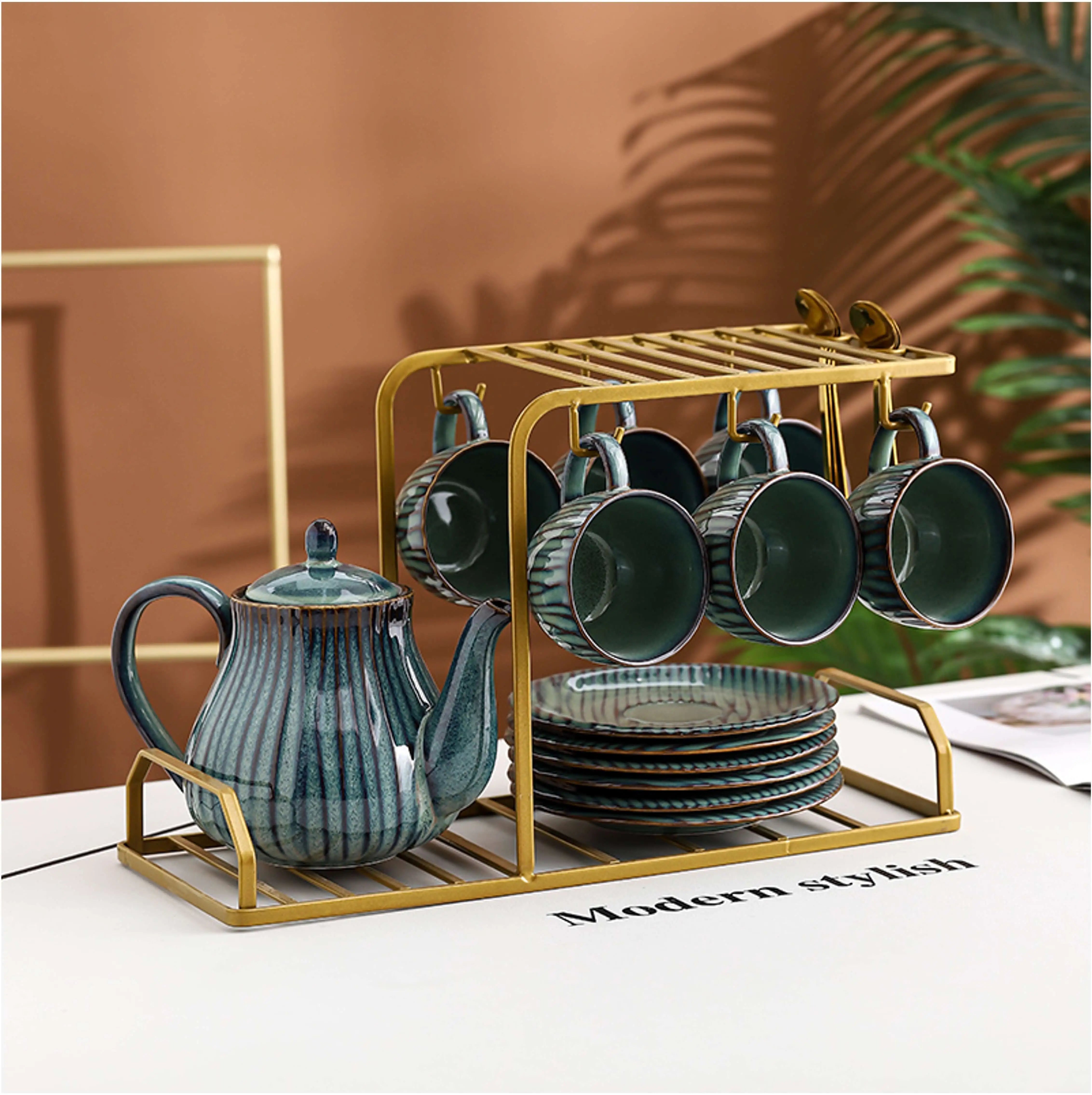Luxury Tea Set Ceramic Coffee Set, with Storage Rack