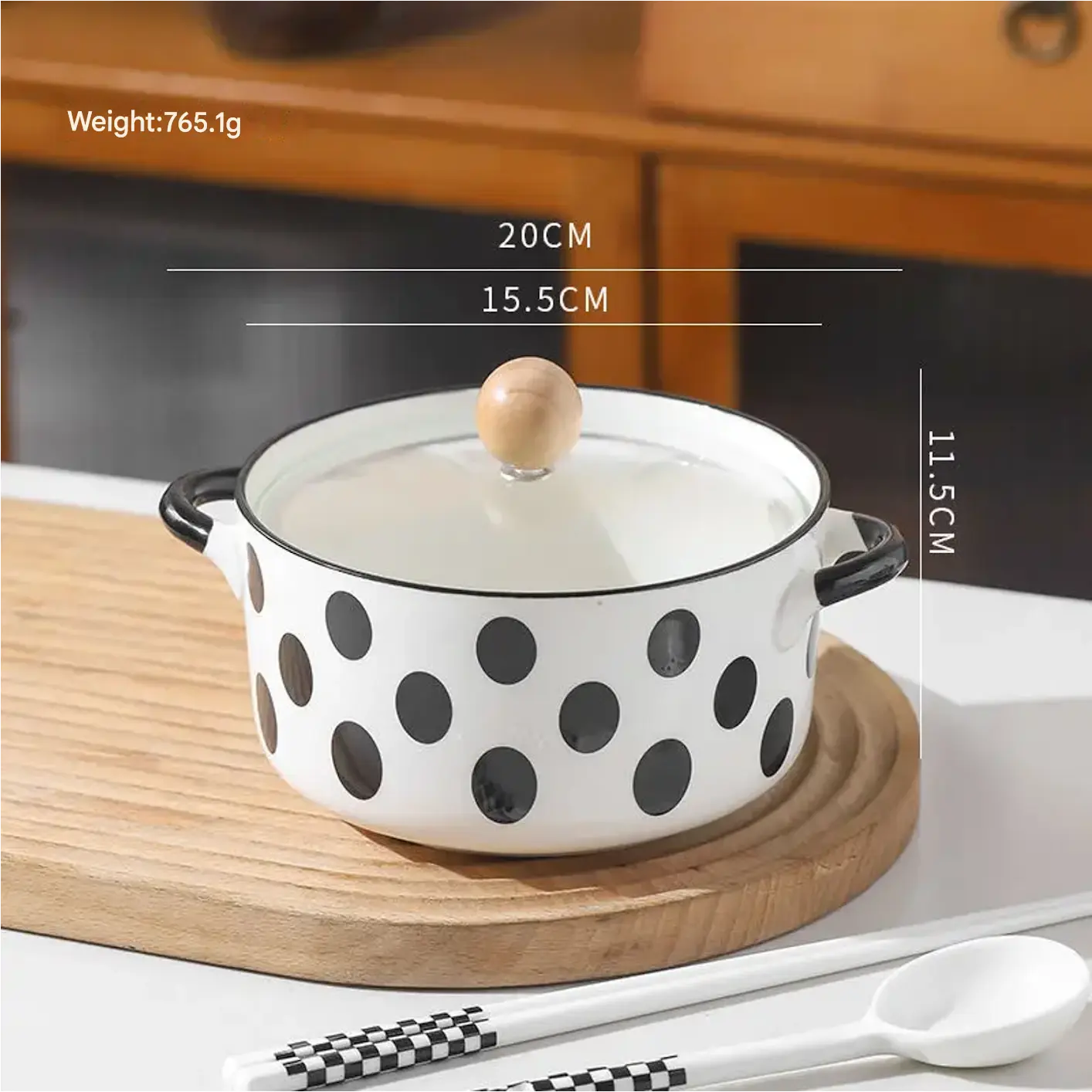 Luxury Ceramic Bowls 6 inch with Wooden Glass Lid